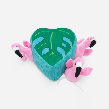 Peluche interactive Zippy Paws - Flamants roses et feuille de Monstera