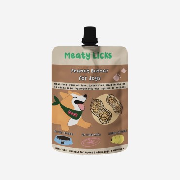 Beurre de cacahuète pour chien en gourde refermable – Meaty Licks, Apex Pet Products - Le Maître des Lieux